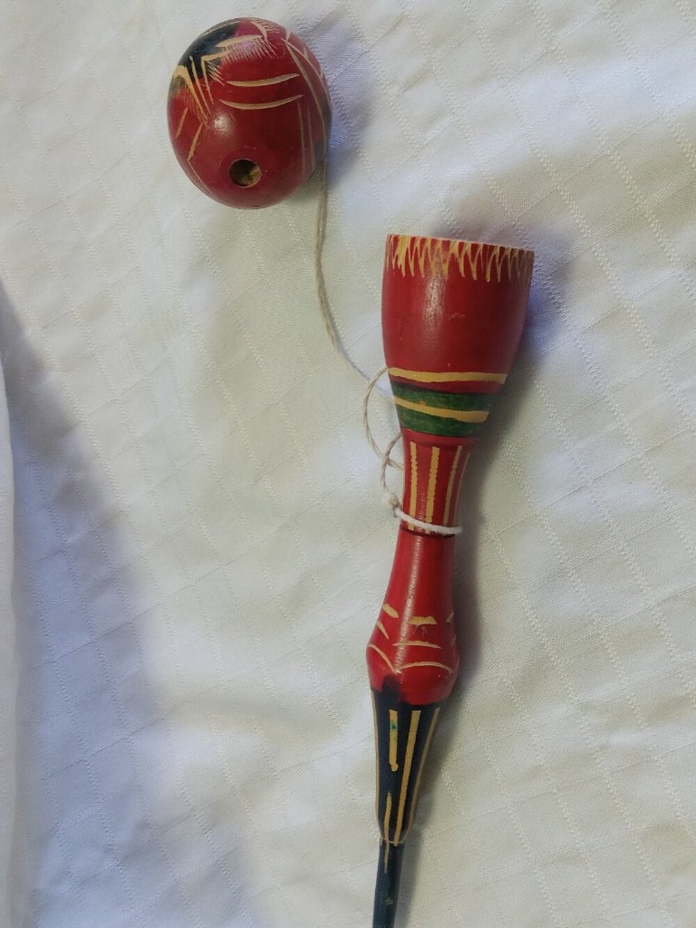 Vintage handmade Red and Green Balero toy - bought locally in Nicaragua